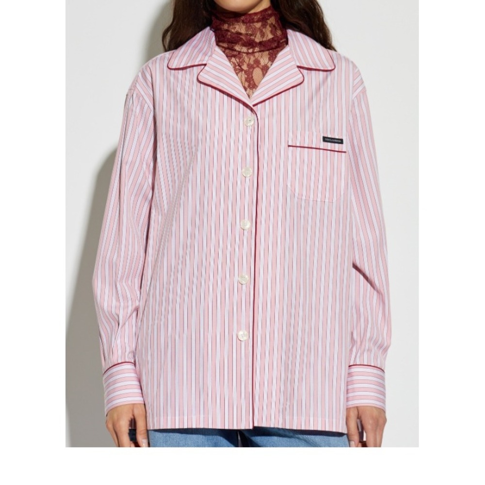 Dolce & Gabbana Pink Stripe Pajama Shirt Women IT 40 US 4 Cotton Silk Sample